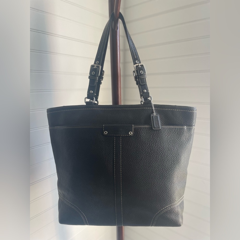 Coach Black Hamilton Pebbled Leather Tote